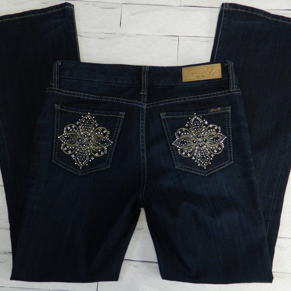 Seven 7 Dark Indigo Bling Rhinestone Jeans Size 6